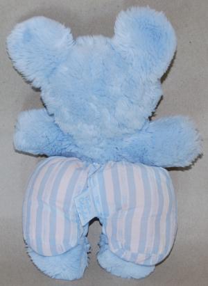 Peluche ours souris bleu et blanc salopette tissu rayé - grand modèle