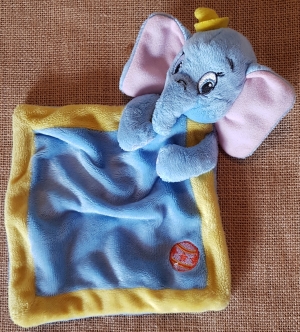 Doudou Dumbo bleu jaune plat brodé balle DISNEY BABY NICOTOY - DOUDOU STORE